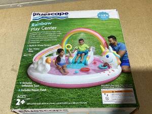 lot 277 image: Bluescape Rainbow Unicorn Play Center, Inflatable Pool Game & Toys, Age 2 & Up, Unisex