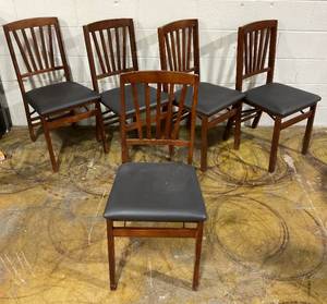 lot 188 image: Costway Set of 5 Folding Chairs with Padded Seat and Rubber Wood Frame