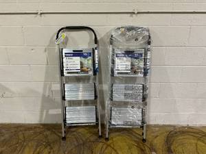 lot 264 image: LOT OF 2 Cosco 3 Step Aluminum Folding Step Stools
