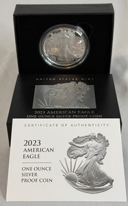lot 8 image: 2023 W-American Eagle One Ounce Proof Silver Bullion Coin - original package with COA