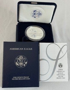 lot 11 image: 2004 W-American Eagle One Ounce Proof Silver Bullion Coin - original package with COA