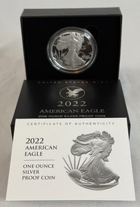 lot 14 image: 2022 W-American Eagle One Ounce Proof Silver Bullion Coin - original package with COA