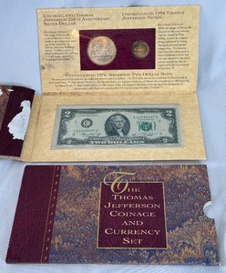 lot 21 image: 1994 The Thomas Jefferson Coinage and Currency Set - original packaging, internal case damaged