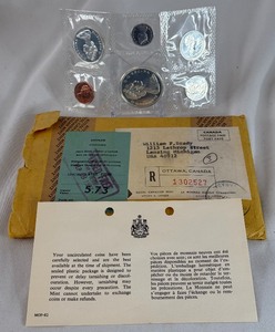 lot 23 image: 1967 Canada Proof-Like 6 coin uncirculated set - original pacakge with COA and envelope