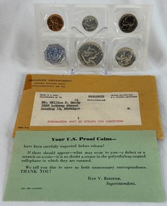 lot 25 image: 1959 Proof Mint Uncirculated 5 Coin Set (P) - original pacakge with COA and envelope