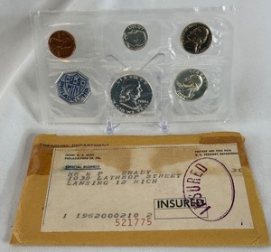 lot 28 image: 1962 Proof Mint Uncirculated 5 Coin Set (P) - original pacakge with COA and envelope