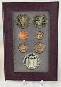 lot 30 image: 1992 Prestige Olympic Silver Proof Set 7 Coins - plastic case only, no COA, minor damage on some coins