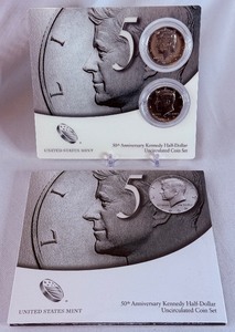 lot 62 image: 2014 50th Anniversary Kennedy Half Dollar 2 Coin Uncirculated Set - original package with COA