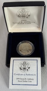lot 69 image: 1999 Susan B. Anthony Proof Dollar Coin - original package with COA
