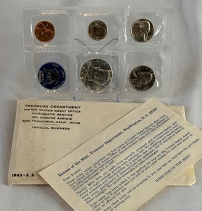 lot 76 image: 1965 Special Mint Set (SMS) 5 Coin (S) - original pacakge with COA and envelope