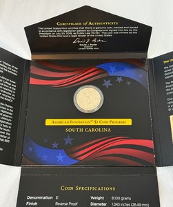 lot 80 image: 2020 2020-S American Innovations $1 Coin REVERSE Proof Coin South Carolina - original package with COA