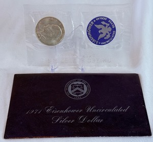 lot 89 image: 1971 S-Eisenhower Uncirculated Silver Dollar - original package with COA