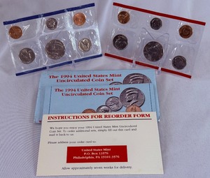 lot 94 image: 1994 uncirculated P & D us mint coin set OGP - original pacakge with COA and envelope