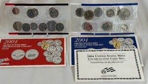 lot 102 image: 2004 uncirculated P & D us mint coin set OGP (20 coins) - original pacakge with COA and envelope