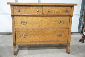 lot 45 image: antique Tiger wood chest of drawers