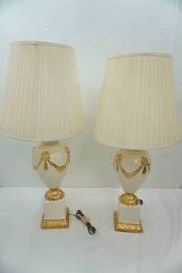 lot 58 image: Vintage Neoclassical-Style Porcelain and gold-finish urn table lamp set