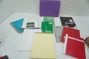 lot 88 image: writing pads, steno book, notebooks, expanding file folder