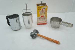 lot 100 image: Vintage Donut Maker and Flour Sifters, Tenderizer