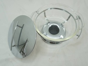 lot 117 image: Vintage Fire King Clear Glass Round 2 qt Casserole in Chrome Server