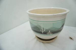 lot 139 image: Vintage Ceramic Planter Featuring Southwestern Landscape
