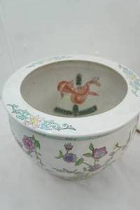 lot 140 image: Vintage Chinese Porcelain Fish Bowl Planter. Jardiniere. 10 tall with a 12.5 diameter
