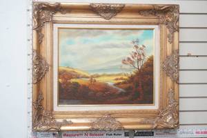 lot 231 image: Landscape Oil Painting in Ornate Frame 26.5x30