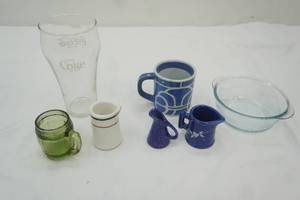 lot 310 image: Vintage Collectible Glassware. Clear Depression Glass Mini enamelware and more
