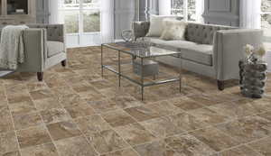 lot 124 image: 57 Sq Ft Mannington Sheet Vinyl Gold Color Muirs Point  Riverstone Blend 12 x 4.75 SKU Sob