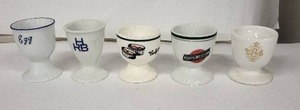 lot 1E image: Egg Cups - Vintage Ceramic Assorted Logos (Lot of 5)