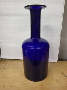 lot 1H image: Cobalt Blue Glass Decanter Vase - Tall Neck, 21 in