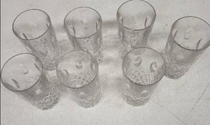 lot 3H image: Crystal Cut Highball Glasses - Piece Diamond-Cut Clear Glassware Set