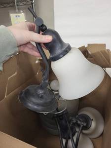 lot 3JN image: Assorted Lighting Fixtures With Glass Shades & A19 Bulbs Bundle