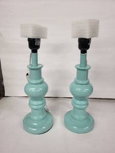 lot 5LN image: Mint Green Ceramic Baluster Table Lamps (Lot of 2)