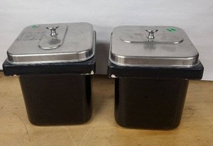 lot 7D image: Pair of ceramic Square Canisters with Lids - Black Exterior, White Interior