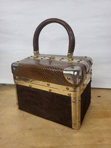 lot 8D image: Rosenfeld Travel Jewelry Case - Made in Italy, Snakeskin Brown, Gold Hardware