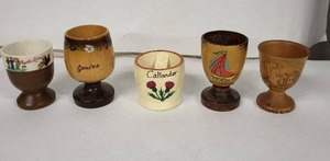 lot 10E image: Egg Cups - Vintage Travel Set Genve, Callander, Puerto Rico (Lot of 5)