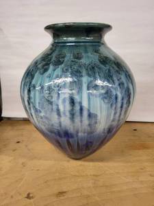 lot 11H image: Flambeaux Art Pottery Vase - Blue Drip Glaze, 13in Tall, Handcrafted Studio Piece