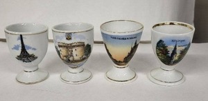lot 13E image: Porcelain Egg Cups - Vintage Set of 4 With Paris Eiffel Tower & European Landmarks