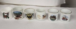 lot 15E image: Reutter Porzellan Egg Cups - Vintage Travel Souvenir Set of 7 (City Landmarks) Made in West Germany