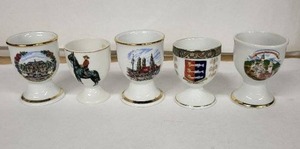 lot 16E image: Vintage Japanese Egg Cups Set of 5 - Made in Japan with Neuschwanstein Castle & Munich Scenes