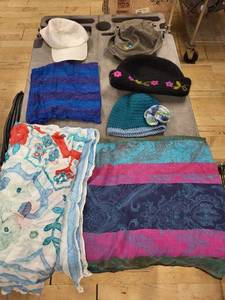 lot 16J image: Hats, Beanie & Beret with Scarves & Throws - Floral Embroidery & Knit Textures