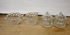 lot 17D image: Avon Glass Diamond Cut 4-Piece Set - Lidded Jars & Creamer Mugs