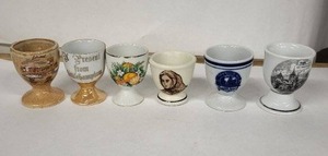 lot 17E image: Vintage Egg Cups - Set of 6 with Assorted Transfer Designs