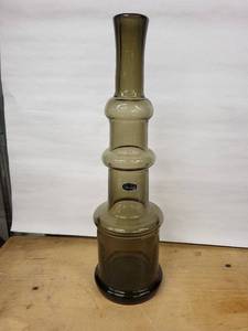 lot 18H image: Bischoff Hand Crafted Glass Sculpture - Amber Tall Glass Artwork with Stacked Rings