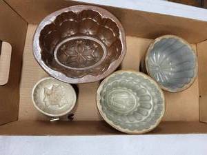 lot 22H image: Vintage Stoneware Jelly Molds - Set of 4 Floral & Shell Designs