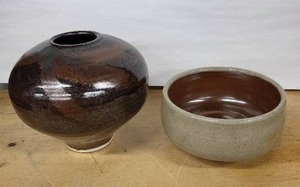 lot 23H image: Charles Halling Studio Pottery Ceramic Vase & Bowl Set - Signed HALLING