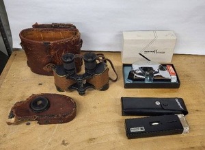 lot 24H image: DEXTER Mat Cutter with Box - Tasco 30X Illuminated Microscope - US Army Binoculars in Leather Case