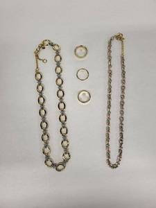 lot 26J image: Gold-Tone Chain Necklaces with Enamel Links & Stacking Rings