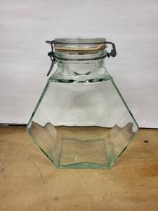 lot 32D image: Hermetic Glass Jar with Clamp Lid - Square Vintage Storage Bottle