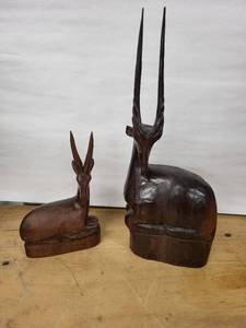 lot 33D image: Antelope Wood Carvings - Pair of Hand-Carved Sculptures